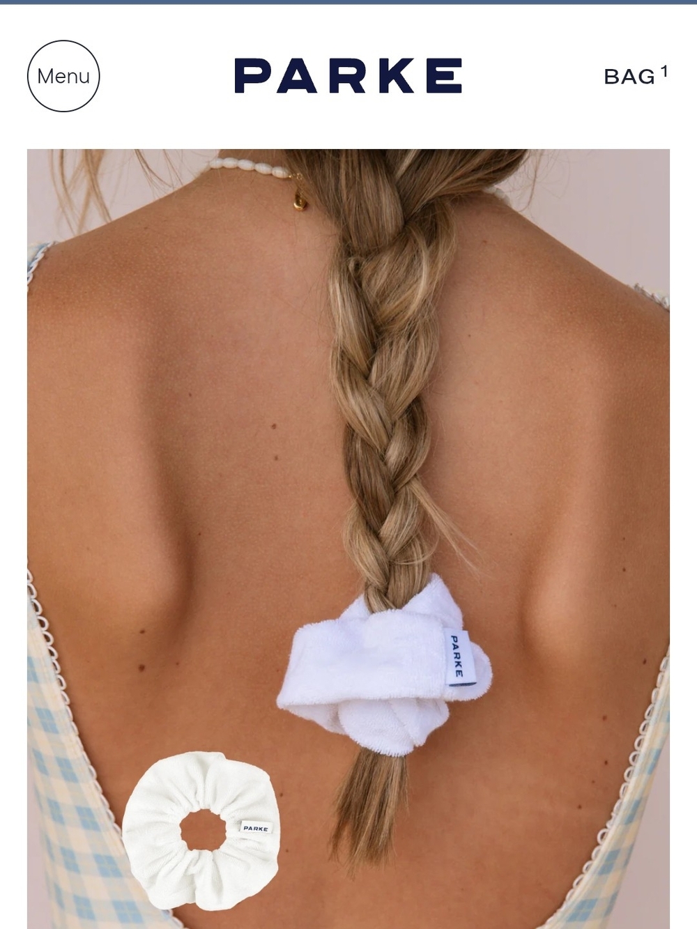 PARKE White Terry Scrunchie | NWT | Soft Cotton Terry Cloth Hair Accessory - Picture 2 of 5